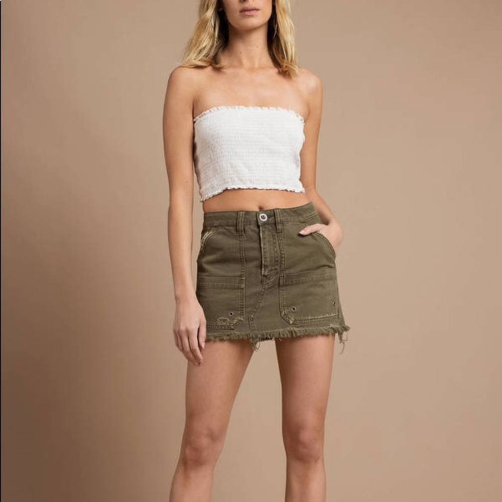 FREE PEOPLE Canvas Moss Mini Skirt Raw Hem